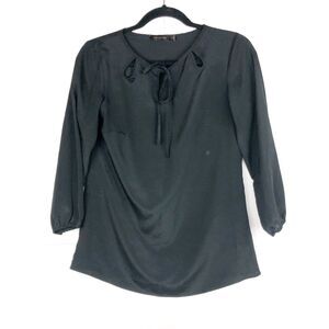 The Limited Black Keyhole Tie Front Blouse Long Sleeve Top XS